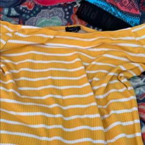gold off the shoulder shirt